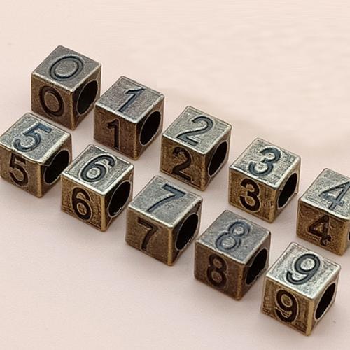 Tibetan Style Alphabet Beads, plated, DIY, more colors for choice, 7x7mm, 100PCs/Bag, Sold By Bag