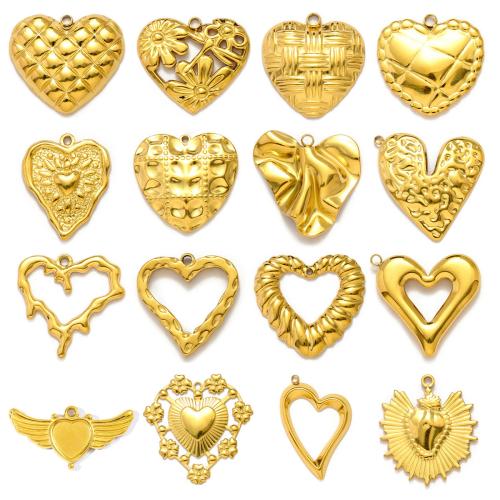 Stainless Steel Heart Pendants, 304 Stainless Steel, Vacuum Ion Plating, Different Shape for Choice & DIY, more colors for choice, 10PCs/Bag, Sold By Bag