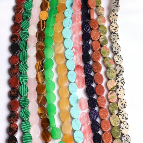 Gemstone Jewelry Beads, Natural Stone, Flat Oval, DIY & different materials for choice, more colors for choice, nickel, lead & cadmium free, 10x14mm, Approx 28PCs/Bag, Sold By Bag