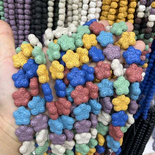 Natural Lava Beads, Flower, DIY, multi-colored, 19mm, Sold Per Approx 38 cm Strand