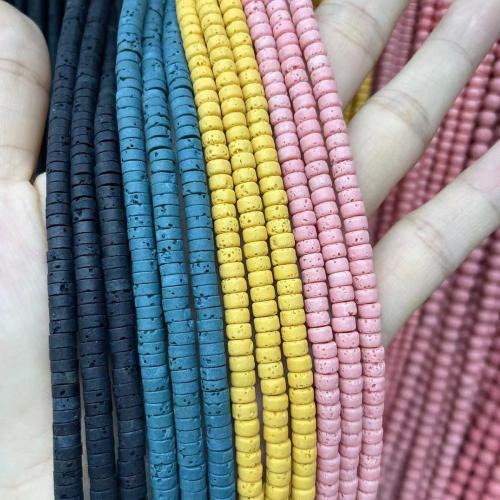 Natural Lava Beads, Flat Round, DIY, multi-colored, 2x4mm, Approx 130PCs/Strand, Sold By Strand