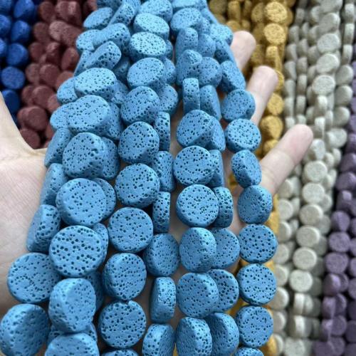 Natural Lava Beads, Flat Round, DIY, more colors for choice, 14mm, Sold Per Approx 38 cm Strand