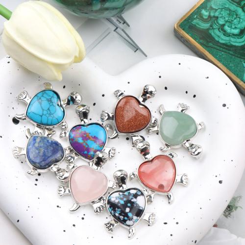 Gemstone Pendants Jewelry, Natural Stone, with Tibetan Style, Turtle, DIY & different materials for choice, more colors for choice, 30x38mm, Sold By PC