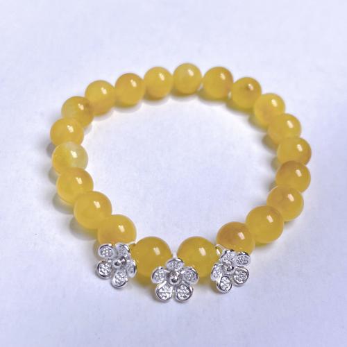 Pulseras de piedras preciosas, calcedonia amarilla, Flor, para mujer, amarillo, 8mm, Vendido para 17 cm Sarta