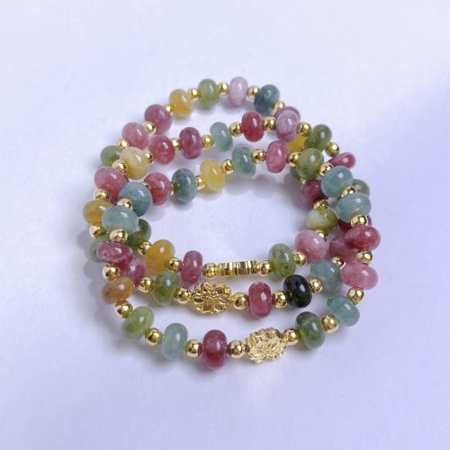 Tourmaline Bracelet, gold color plated, for woman, mixed colors, 5x8mm, Length:14 cm, Sold By PC