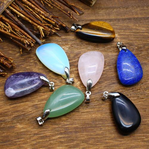 Gemstone Pendants Jewelry, Natural Stone, Teardrop, plated, different materials for choice & for woman, more colors for choice, 29x18x13mm, Sold By PC