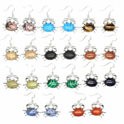 Natural Gemstone Earrings, Natural Stone, Crab, silver color plated, different materials for choice & for woman, more colors for choice, 12x16mm, Sold By Pair