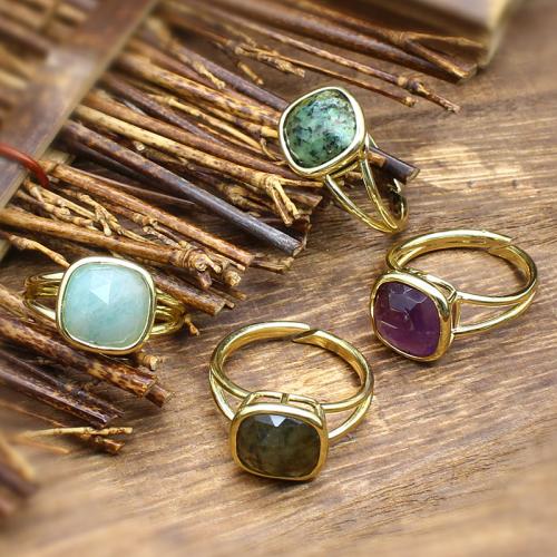 Anillos de Gemas, Piedra natural, chapado en color dorado, diferentes materiales para la opción & para mujer, más colores para la opción, 13x12x8mm, Vendido por UD