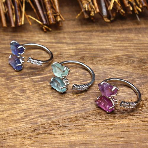 Natural Gemstone Finger Ring, Natural Stone, silver color plated, different materials for choice & for woman, more colors for choice, inner diameter:17~20mm, Sold By PC