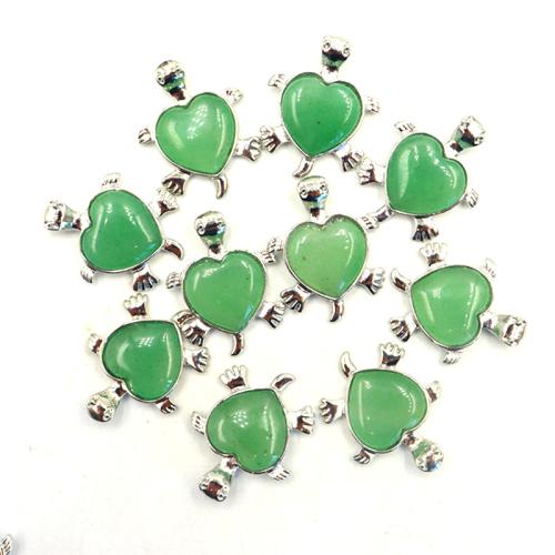 Gemstone Pendants Jewelry, Tibetan Style, with Gemstone, Heart, silver color plated, DIY, green, nickel, lead & cadmium free, 30x39x6mm, Sold By PC