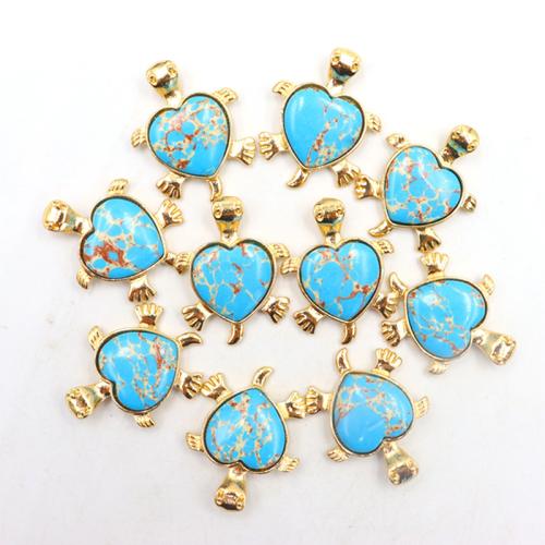 Bijoux Pendentifs en pierres gemmes, alliage de zinc, avec pierre gemme, coeur, Placage de couleur d'or, DIY, bleu, protéger l'environnement, sans nickel, plomb et cadmium, 30x38mm, Vendu par PC