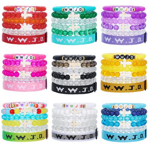 argile de polymère Set de bracelet, avec Des billes de verre & Fibre de polyester, fait à la main, bijoux de mode & unisexe & styles différents pour le choix, plus de couleurs à choisir, Vendu par fixé