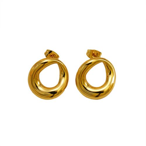 Stainless Steel Stud Earrings, 304 Stainless Steel, Round, 18K gold plated, fashion jewelry & for woman & hollow, Sold By PC