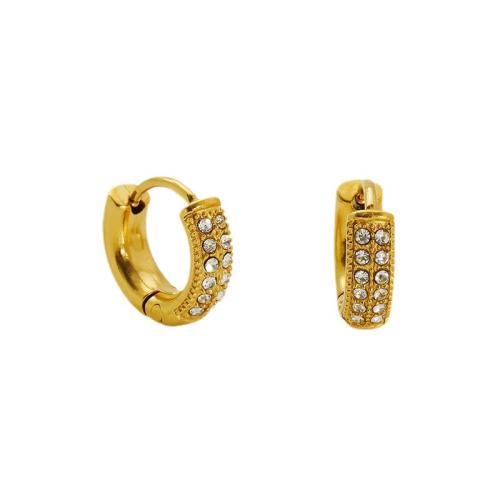 Stainless Steel Huggie Hoop Earring, 304 Stainless Steel, 18K gold plated, different styles for choice & for woman & with rhinestone, Sold By Pair