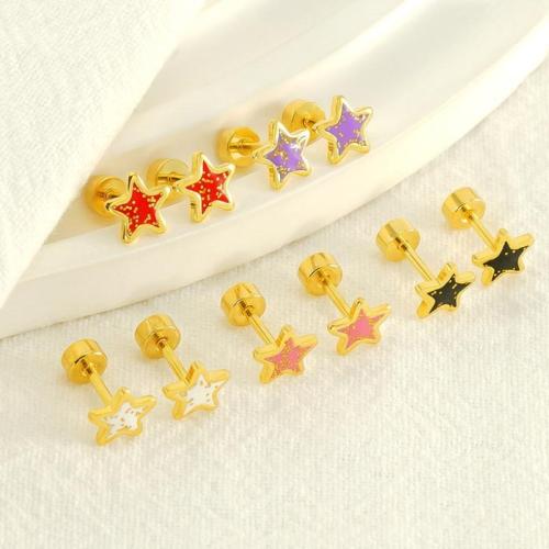 Stainless Steel Stud Earrings, 304 Stainless Steel, Star, 18K gold plated, fashion jewelry & for woman & enamel, more colors for choice, Sold By Pair