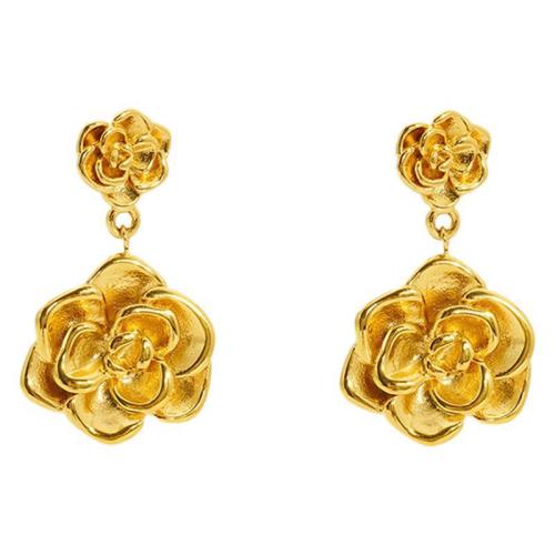 Acero inoxidable gota pendiente, acero inoxidable 304, Flor, 18K chapado en oro, Joyería & para mujer, Vendido por Par