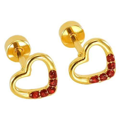 Stainless Steel Stud Earrings, 304 Stainless Steel, Heart, 18K gold plated, for woman & with rhinestone & hollow, more colors for choice, Sold By Pair