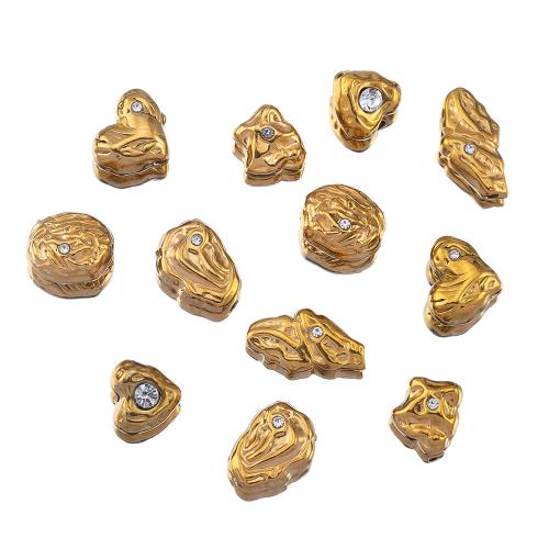 Stainless Steel Beads, 304 Stainless Steel, plated, DIY & different styles for choice & micro pave cubic zirconia, golden, 2PCs/Bag, Sold By Bag