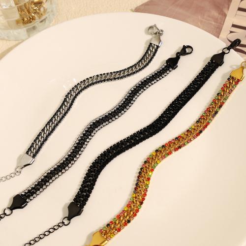 Stainless Steel Jewelry Bracelet, 304 Stainless Steel, with 5cm extender chain, plated, fashion jewelry & for woman & with rhinestone, more colors for choice, Length:18 cm, Sold By PC