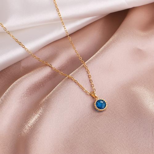 Brass Necklace, with Cubic Zirconia, Vacuum Ion Plating, for woman, more colors for choice, Sold By PC