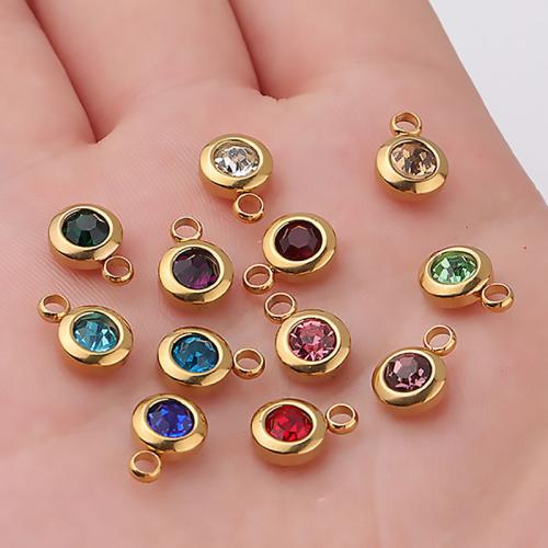 Stainless Steel Pendants, 304 Stainless Steel, with Cubic Zirconia, Vacuum Ion Plating, DIY, more colors for choice, Sold By PC