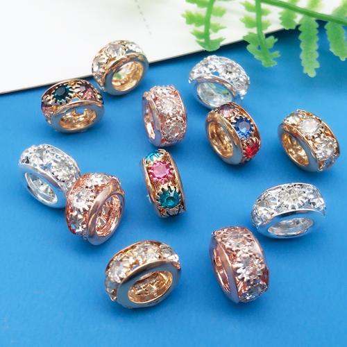 Tibetan Style Spacer Beads, plated, DIY & with rhinestone, more colors for choice, 6x10mm, 50PCs/Bag, Sold By Bag