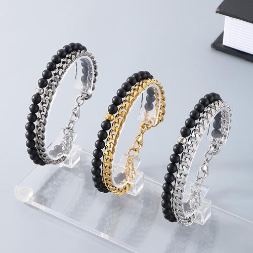 Stainless Steel Jewelry Bracelet, 304 Stainless Steel, with Gemstone, Vacuum Ion Plating, for woman, more colors for choice, Sold By PC