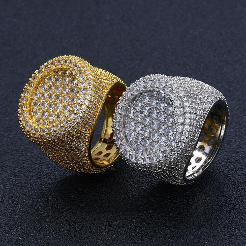 laiton bague, Rond, Placage, normes différentes pour le choix & pavé de micro zircon & pour homme, plus de couleurs à choisir, Taille:7-10, Vendu par PC