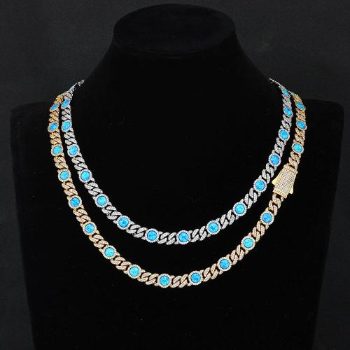 Brass Necklace, with Opal, plated, different size for choice & micro pave cubic zirconia & for man, more colors for choice, Sold By PC