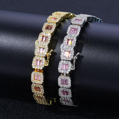 Brass Bracelet, Square, plated, different size for choice & micro pave cubic zirconia & for man, more colors for choice, Sold By PC