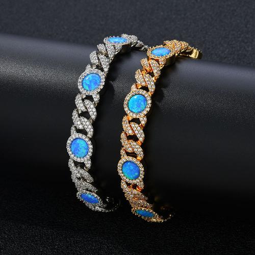 Brass Bracelet, with Opal, plated, different size for choice & micro pave cubic zirconia & for man, more colors for choice, Sold By PC