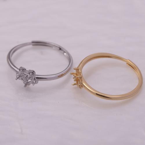 925 Sterling Silver Ring Mountings, Flower, DIY & adjustable & for woman & with rhinestone, more colors for choice, US Ring Size:6-8, Sold By PC