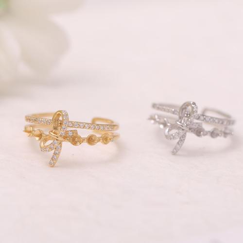 925 Sterling Silver Ring Mountings, DIY & adjustable & for woman & with rhinestone, more colors for choice, Sold By PC