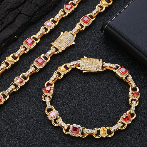 Brass Bracelet and Necklace, plated, different size for choice & micro pave cubic zirconia & for man, more colors for choice, Sold By PC