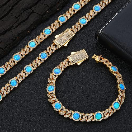 Brass Bracelet and Necklace, with Opal, plated, different size for choice & micro pave cubic zirconia & for man, more colors for choice, Sold By PC