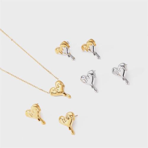 Fashion Stainless Steel Jewelry Sets, Stud Earring & necklace, 304 Stainless Steel, Heart, Vacuum Ion Plating, fashion jewelry & different styles for choice & for woman, more colors for choice, Sold By PC