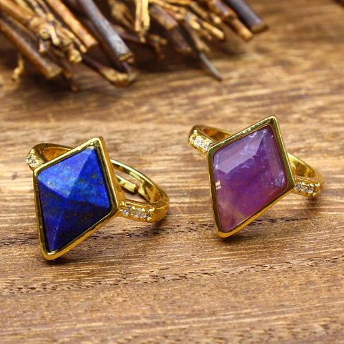 Anillos de Gemas, aleación de zinc, con Piedra natural, chapado en color dorado, diferentes materiales para la opción & para mujer & con diamantes de imitación, más colores para la opción, libre de níquel, plomo & cadmio, Vendido por UD