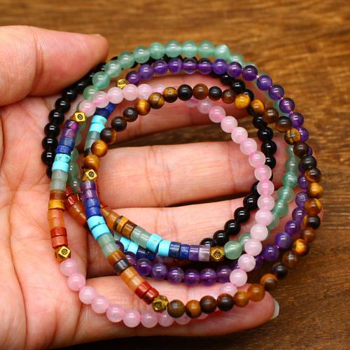 Bracelets de pierres précieuses, Pierre naturelle, différents matériaux pour le choix & pour femme, plus de couleurs à choisir, protéger l'environnement, sans nickel, plomb et cadmium, 4mm, Vendu par PC