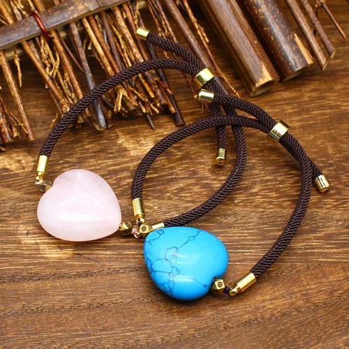 Pulseras de piedras preciosas, Piedra natural, con Cuerda de nylon encerado, Corazón, diferentes materiales para la opción & para mujer, más colores para la opción, libre de níquel, plomo & cadmio, 25x25x12mm, longitud:22 cm, Vendido por UD