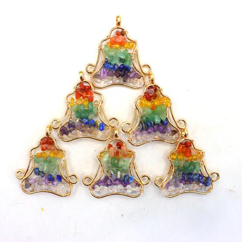 Gemstone Pendants Jewelry, Tibetan Style, with Gemstone, gold color plated, DIY, multi-colored, nickel, lead & cadmium free, 42x42mm, Sold By PC