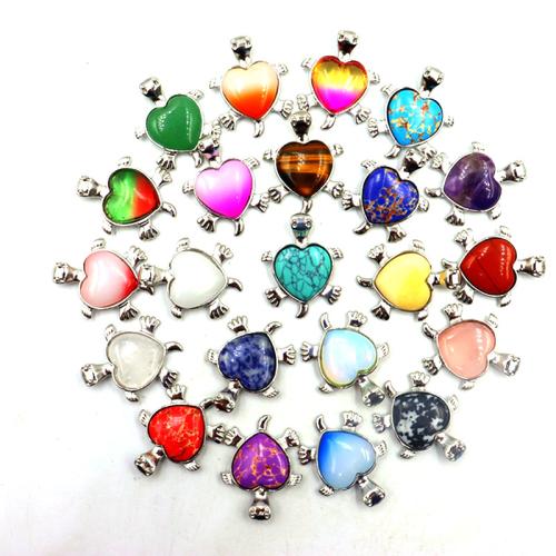 Gemstone Pendants Jewelry, Tibetan Style, with Natural Stone, Turtle, silver color plated, DIY & different materials for choice, more colors for choice, nickel, lead & cadmium free, 30x38mm, Sold By PC