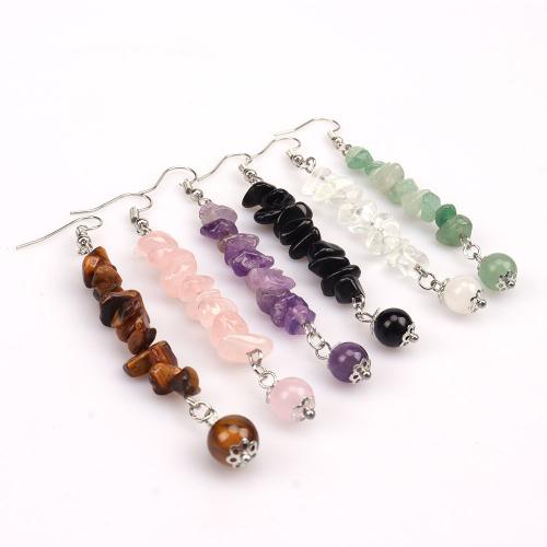 Natural Gemstone Earrings, Natural Stone, silver color plated, different materials for choice & for woman, more colors for choice, 50mm, Sold By Pair