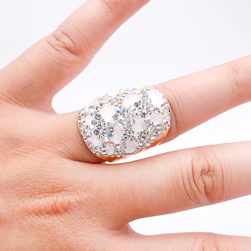 Natural Quartz Finger Ring, Brass, with Clear Quartz, gold color plated, for woman & with rhinestone, nickel, lead & cadmium free, inner diameter:17~20mm, Sold By PC