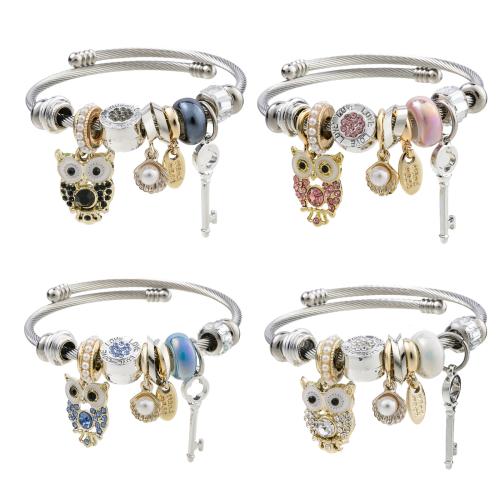 304 Stainless Steel European Cuff Bangle, with Tibetan Style, plated, fashion jewelry & for woman & with rhinestone, more colors for choice, Diameter :5.5cm., Sold By PC