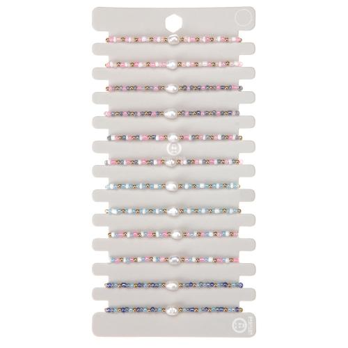 Seedbead Bracelet Set, with Knot Cord & Plastic Pearl, handmade, 12 pieces & fashion jewelry & for woman, mixed colors, Length:Approx 16-28 cm, Sold By Set