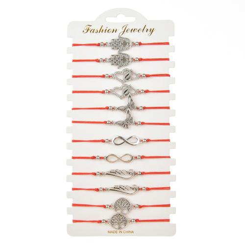 alliage de zinc Set de bracelet, avec Cordon de noeud, fait à la main, 12 pièces & styles différents pour le choix & pour femme, rouge, Longueur:Environ 28 cm, Vendu par fixé