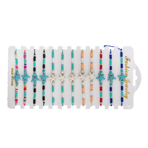 argile de polymère Set de bracelet, avec Cordon de noeud & turquoise & coquille, fait à la main, 12 pièces & bijoux de mode & pour femme, couleurs mélangées, Longueur:Environ 10-28 cm, Vendu par fixé