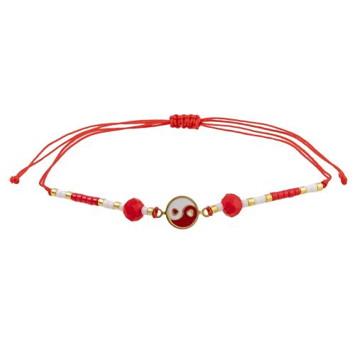 alliage de zinc Set de bracelet, avec Cordon de noeud & Seedbead & cristal, fait à la main, 12 pièces & unisexe & émail, couleurs mélangées, Longueur:Environ 28 cm, Vendu par fixé