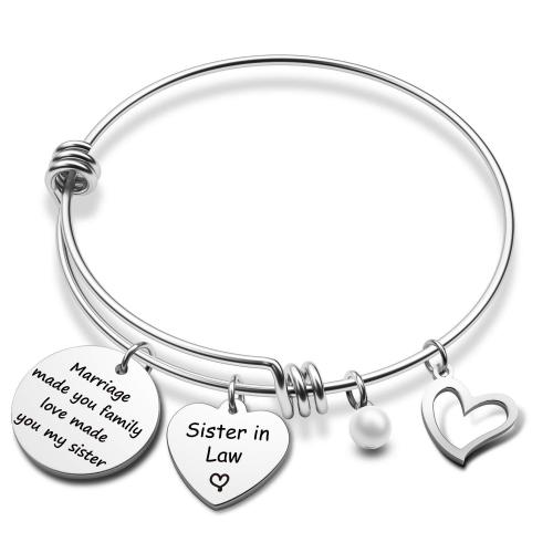 304 Stainless Steel Bangle, with Plastic Pearl, polished, Unisex & adjustable & different styles for choice & with letter pattern, Inner Diameter:Approx 60mm, Sold By PC