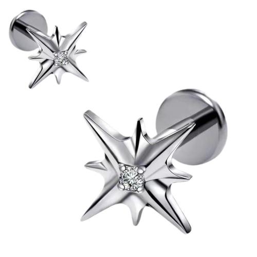 Titanium Alloy Piercing Earring, Eight Point Star, polished, Unisex & different size for choice & with rhinestone, Sold By PC